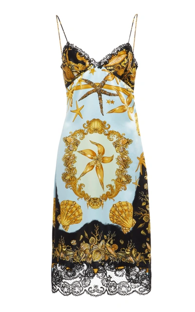 Shop Versace Crepe Satin Slip Dress In Print