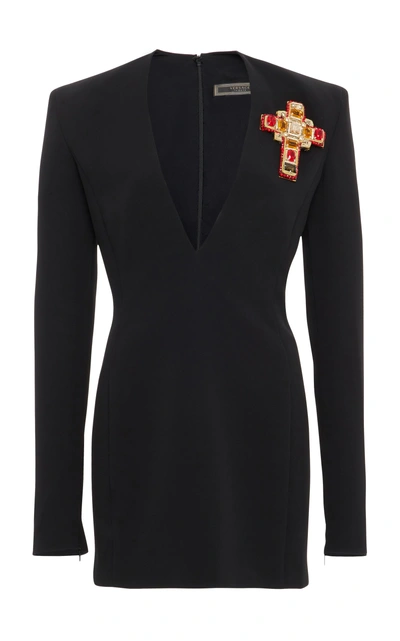 Shop Versace V-neck Dress In Black