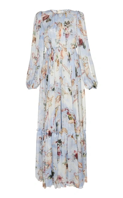 Shop Dolce & Gabbana Long Sleeve Printed Jumpsuit In Blue