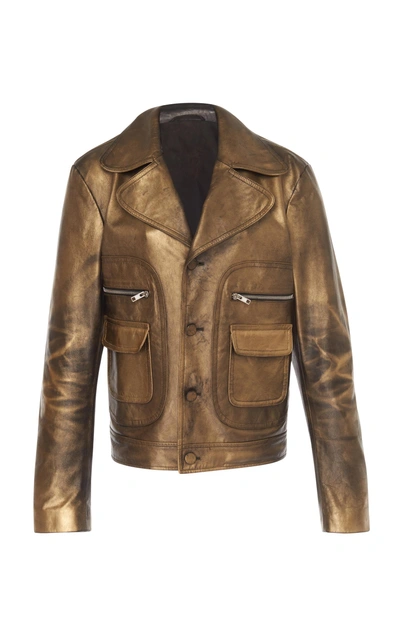 Shop Maison Margiela Gold Coated Leather Jacket