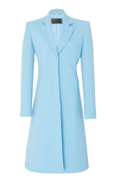 Shop Versace A-line Crepe Coat In Blue