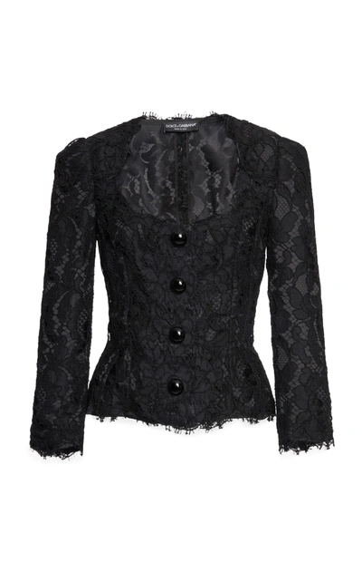 Shop Dolce & Gabbana Lace Embroidered Jacket In Black