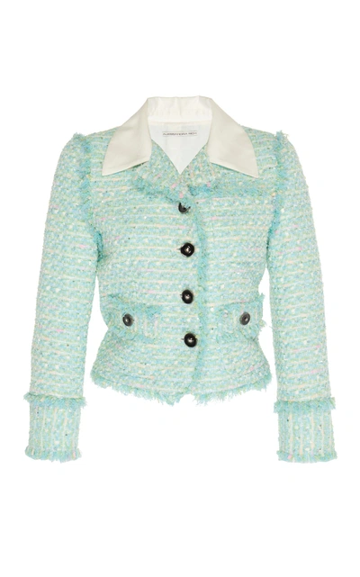 Shop Alessandra Rich Tweed Short Jacket In Blue