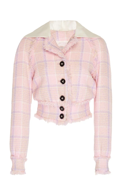 Shop Alessandra Rich Tartan Tweed Bomber Jacket In Pink