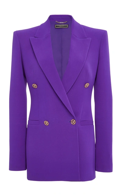 Shop Versace Double Breasted Blazer In Purple