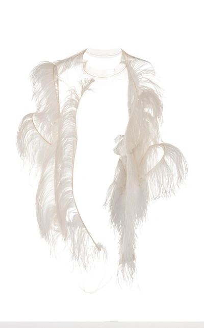 Shop Maison Margiela Ostrich Feather Skeleton Top In White