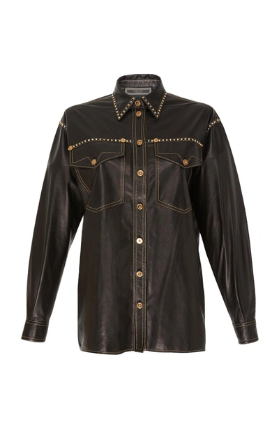 Shop Versace Leather Shirt In Black