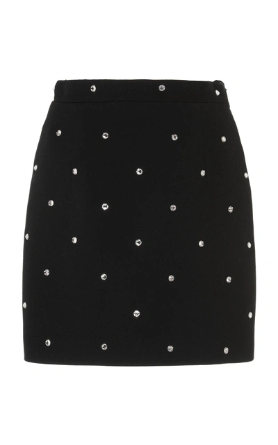 Shop Alessandra Rich Crystal Wool Skirt In Black