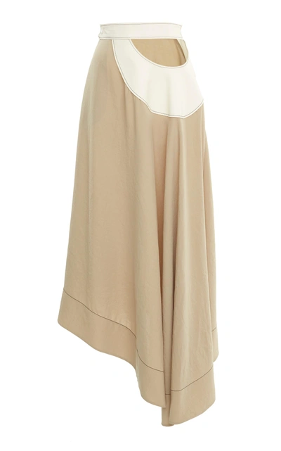 Shop Loewe Maxi Skirt With Cut Out Leather Inserts In Neutral