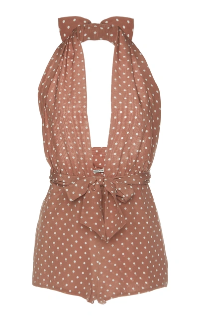 Shop Alessandra Rich Lounge By The Pool Polka Dot Playsuit In Brown