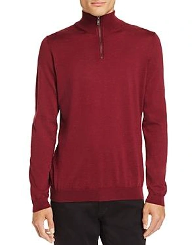 Shop Hugo Boss Banello Quarter-zip Virgin Wool Sweater - 100% Exclusive In Dark Red