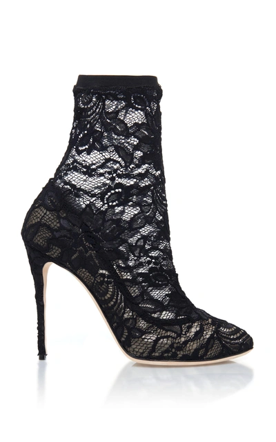 Shop Dolce & Gabbana Stretch Lace Boot In Black