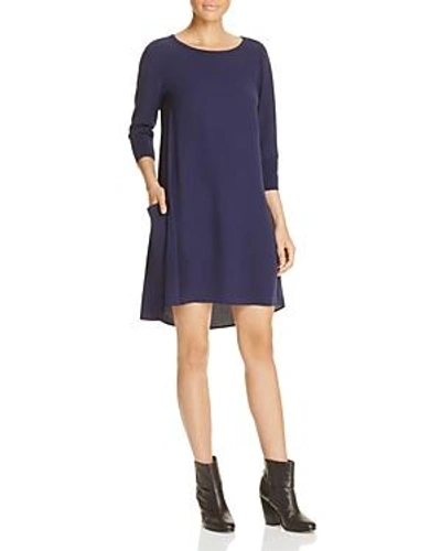 Shop Eileen Fisher Three-quarter Sleeve Silk Dress In Midnight