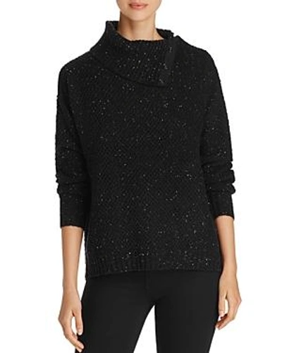 Shop Michael Stars Speckled Split Turtleneck Sweater In Black