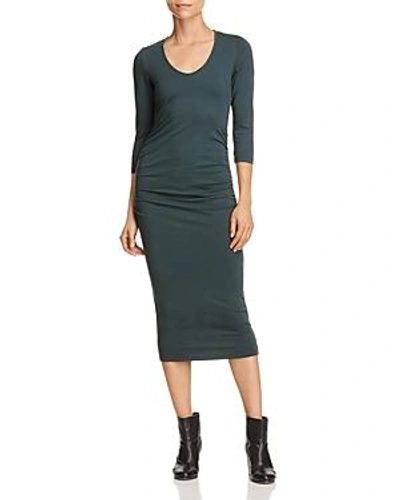 Shop Michael Stars Ruched Midi Dress In Forest