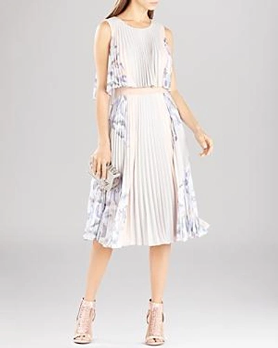 Shop Bcbgmaxazria Dress - Jaelyn Printed Pleated In Light Dove Combo