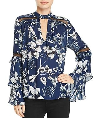 Shop Parker Court Choker-neck Tiered-sleeve Silk Top In Blue Rooted