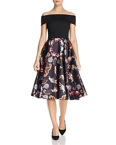 Shop Ted Baker Dulcci Printed Off-the-shoulder Dress 100% Exclusive In Black