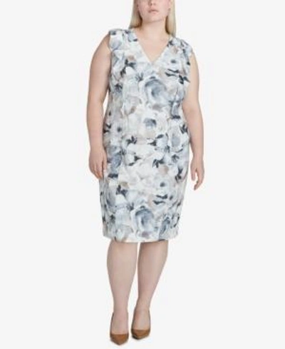 Shop Calvin Klein Plus Size Ruffled Sheath Dress In Latte Multi