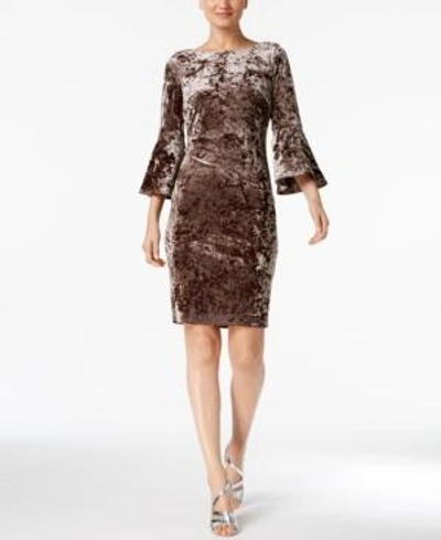 Shop Calvin Klein Velvet Bell-sleeve Dress, Regular & Petite Sizes In Taupe