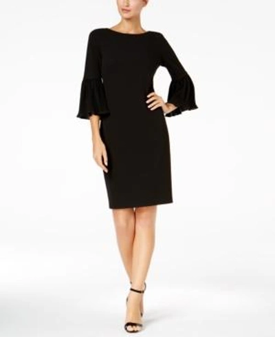 Shop Calvin Klein Pleated Bell-sleeve Dress In Black
