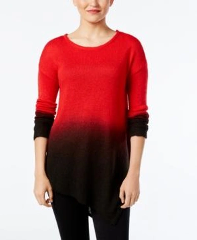 Shop Vince Camuto Dip-dyed Asymmertical-hem Sweater In True Crimson