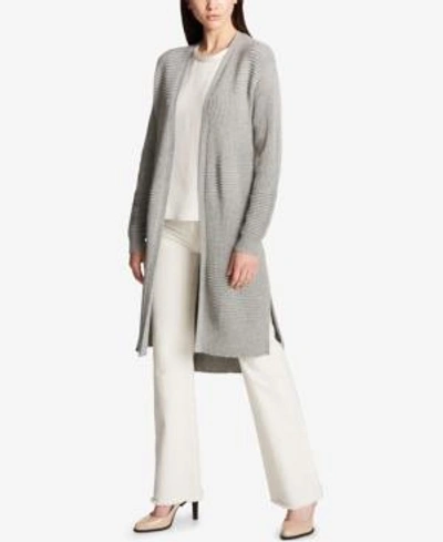 Shop Dkny Ribbed Duster Cardigan In Light Heather Grey
