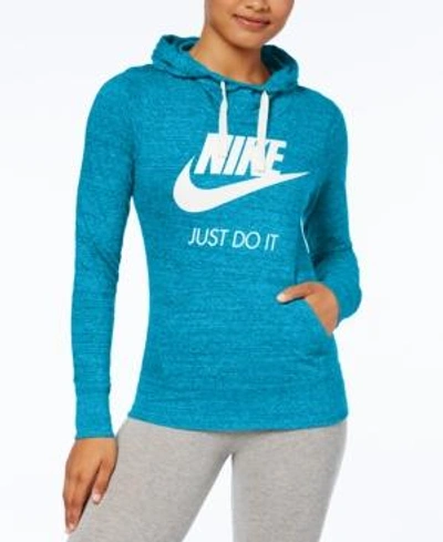 Shop Nike Gym Vintage Logo Hoodie In Light Blue Fury