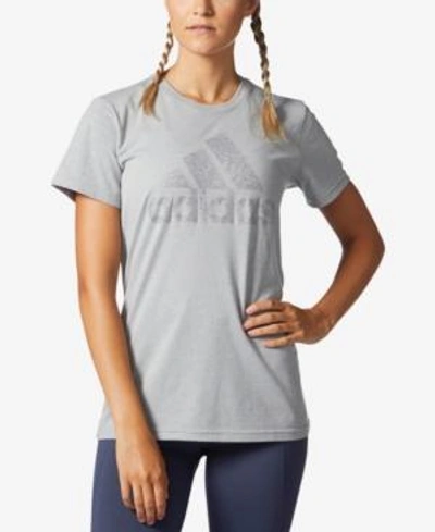 Shop Adidas Originals Adidas Metallic Logo T-shirt, Macy's Exclusive Style In Medium Grey Heather/silver