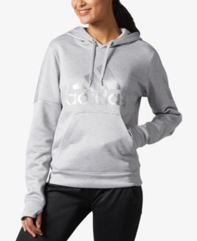 Shop Adidas Originals Adidas Metallic-logo Fleece Hoodie, Macy's Exclusive Style In Grey/silver