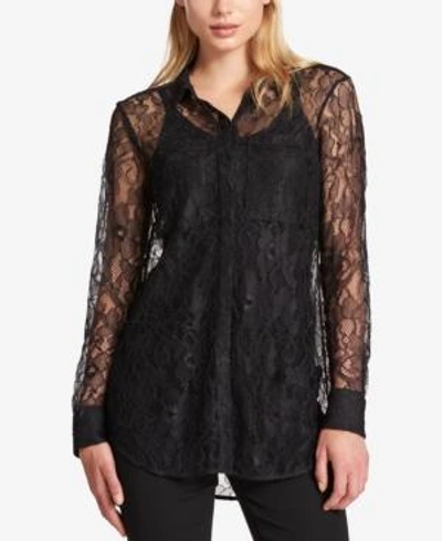 Shop Dkny Lace Blouse In Black