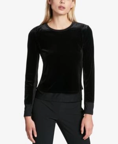 Shop Dkny Mixed-media Layered-look Top In Black