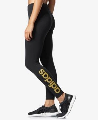 Shop Adidas Originals Adidas Linear Metallic-logo Leggings In Black/gold