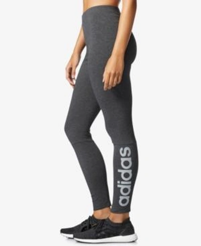 Shop Adidas Originals Adidas Linear Metallic-logo Leggings In Dark Grey Heather/silver