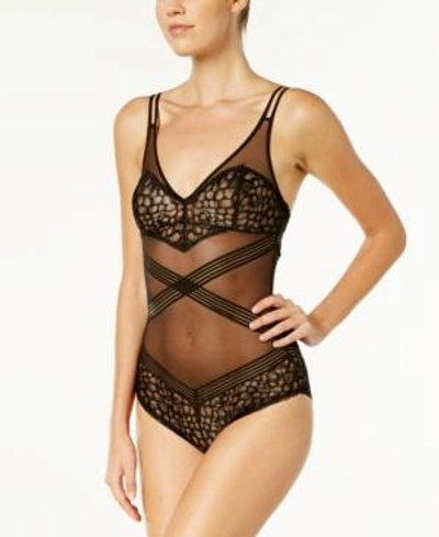 Shop Calvin Klein Vixen Sculpting Mesh And Lace Bodysuit Qf4065 In Black