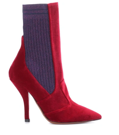 Shop Fendi Velvet Ankle Boots In Red