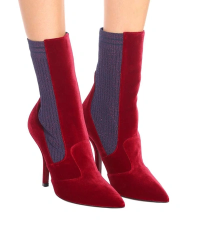 Shop Fendi Velvet Ankle Boots In Red