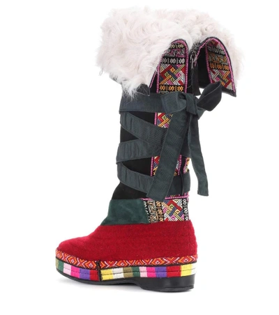 Shop Etro Embroidered Suede Boots In Multicoloured