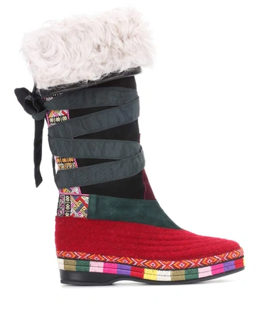 Shop Etro Embroidered Suede Boots In Multicoloured
