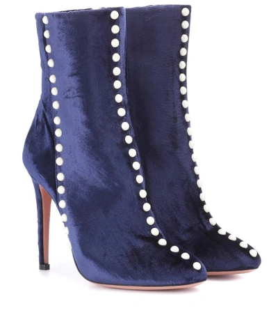 Shop Aquazzura Follie Velvet Ankle Boots In Blue