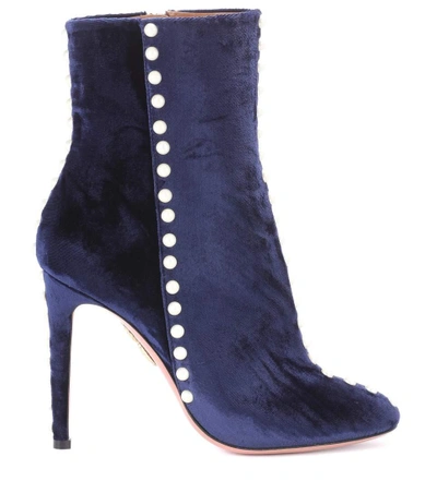 Shop Aquazzura Follie Velvet Ankle Boots In Blue