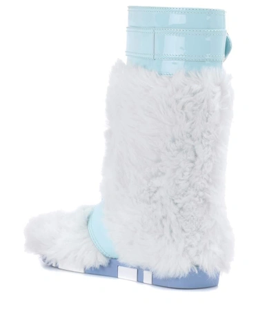 Shop Miu Miu Faux-fur And Patent Leather Boots In White