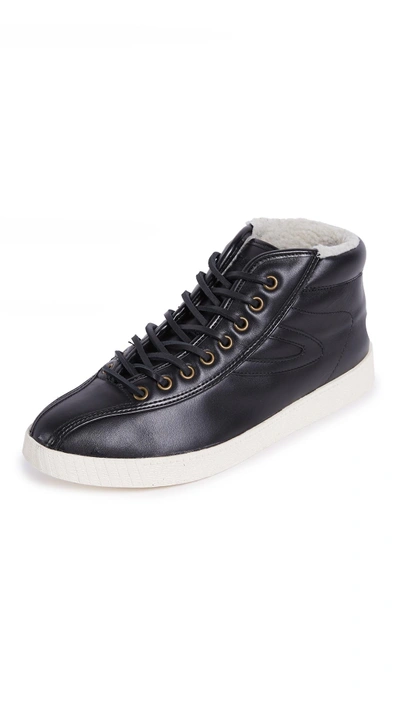 Shop Tretorn Nylite High Leather Sneakers In Black
