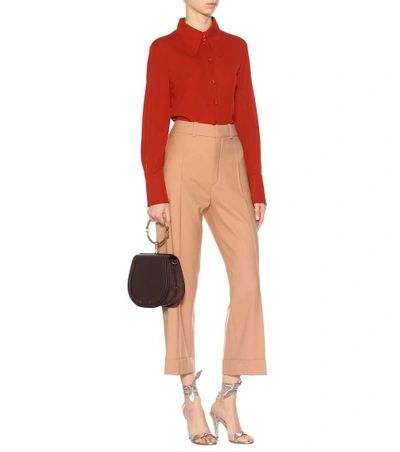 Shop Chloé Cropped Wool Trousers In Pink