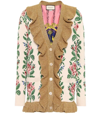 Shop Gucci Wool Intarsia Cardigan In Multicoloured