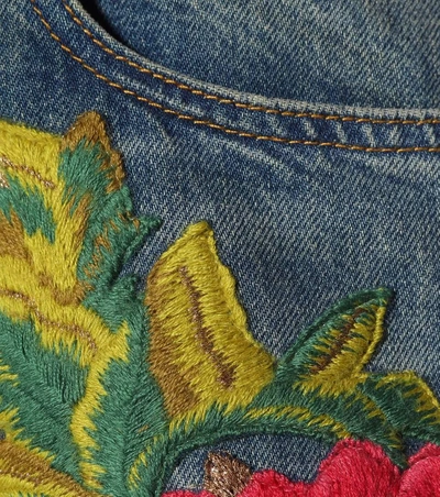 Shop Gucci Embroidered Flare Jeans In Blue