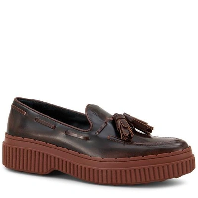 Shop Tod's Moccasin In Leather In Burgundy