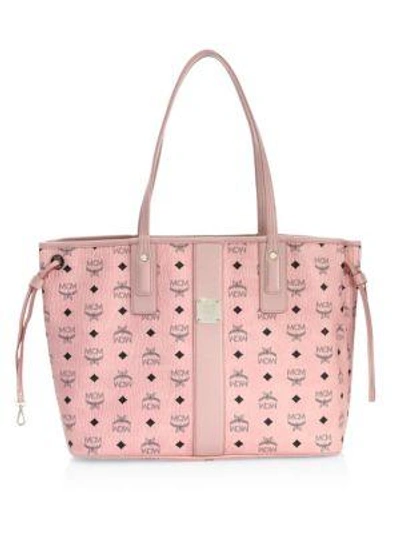 Shop Mcm Medium Liz Reversible Visetos Leather Shopper In Soft Pink