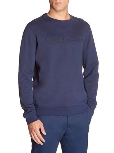 Shop Lacoste Crewneck Cotton Sweater In Navy