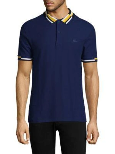 Shop Lacoste Short-sleeve Striped Cotton Polo In Methyl Blue